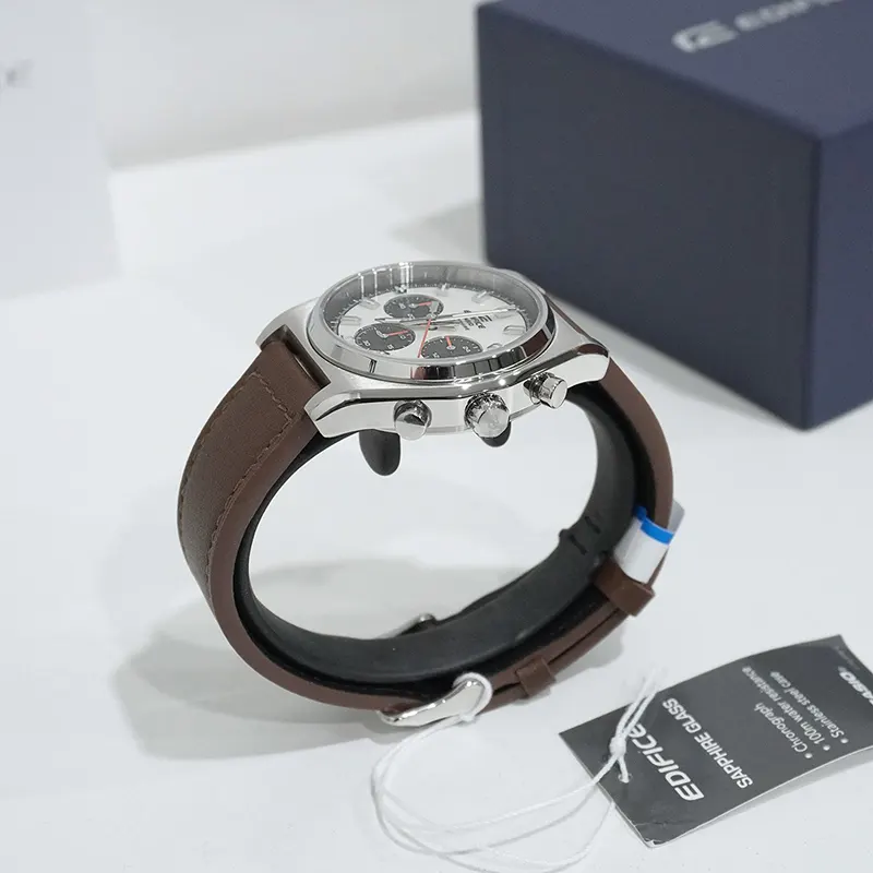 Casio Edifice Chronograph Cream Dial Leather Men's Watch- EFB-730L-7AV